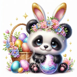 Clipart de panda de Páscoa | Clipart de panda de primavera pastel | Conjunto de 8 JPEG de alta qualidade de 300 DPI, clipart para impressão | Sublimação | Panda de primavera