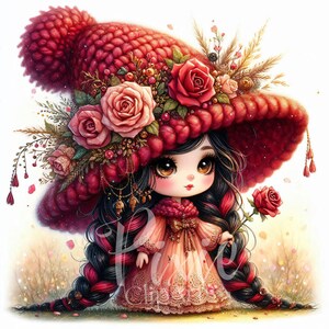 Clipart de nain de printemps | Lot de 10 JPEG haute qualité 300 ppp | Nain floral Wildrose Bloom pour scrapbooking, journal indésirable, travaux manuels en papier