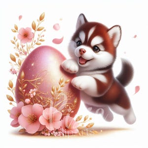 Clipart chiot de Pâques | Clipart Husky printanier ludique | Lot de 10 JPG 300 ppp de haute qualité, clipart imprimable | Sublimation | Revue
