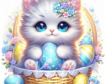 Easter Kitten Clipart | Spring Breeze Kitten Clipart | Set of 8 High Quality 300DPI JPEG, Printable Clipart | Sublimation | Spring Cat
