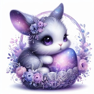 Lapin de Pâques magique crépuscule, fantastique lapin de Pâques panier Clipart ensemble - 8 fichiers JPG imprimables de haute qualité pour téléchargement numérique par sublimation