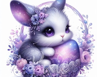 Magical Twilight Easter Bunny,  Fantasy Easter Bunny Basket Clipart Set - 8 High Quality Printable JPGs for Sublimation Digital Download