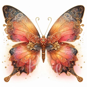 Clipart papillon lunatique | Lot de 10 haute qualité 300 DPI JPG, Sunset Glow Butterfly pour scrapbooking, journal, créations en papier, papillon floral