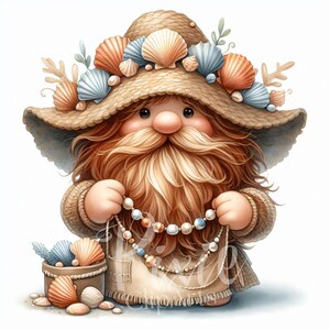 Artista Gnome Clipart | Conjunto de 10 JPEG de 300 DPI de alta qualidade | Gnomo artesão de conchas para scrapbook, diário de lixo, artesanato em papel