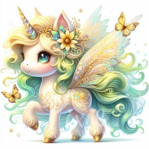 Magische fee eenhoorn clipart | Set van 8 jpeg-bestanden van hoge kwaliteit 300 dpi jpeg, Serenity Floral Fairy Unicorn voor plakboek, dagboek, papierkunst