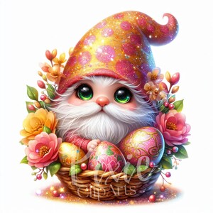 Easter Gnome Clipart | Floral Spring Gnome Clipart | Set of 8 | High Quality 300DPI JPEG | Printable Clip art | Sublimation Design