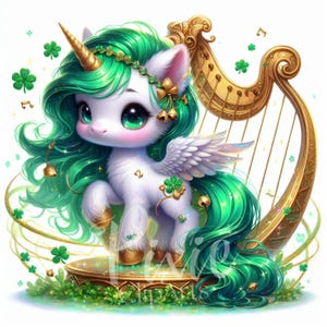 Clipart Licorne de la Saint-Patrick | Clipart Licorne des champs de trèfle | Lot de 8 JPEG 300 ppp haute qualité, clipart imprimable | Sublimation
