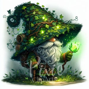 Magical Gnome Clipart | Set of 10 High Quality 300DPI JPEG | Emerald Canopy Guardian for Scrapbook, Junk Journal, Paper Crafts, Sublimation