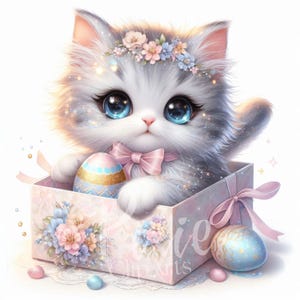 Clipart chaton de Pâques | Clipart chat cadeau printemps | Lot de 8 | JPEG haute qualité 300 ppp | Clipart imprimable | Sublimation | Chat printanier