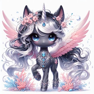 Magical Fairy Unicorn Clipart | Set of 10 JPEG High Quality 300DPI JPEG, The Oceanheart Chibi Unicorn for Scrapbook, Journal, Paper Crafts