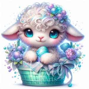 Easter Lamb Clipart, Spring Breeze Lamb Clipart Set - 8 JPGs High Quality Printable  Easter Clipart, Cute Spring Sheep, Easter Sheep Clipart