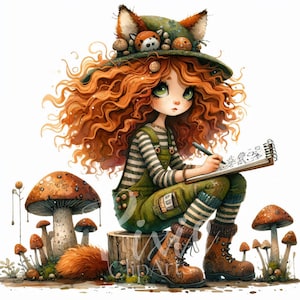 Clipart fille excentrique lunatique | Lot de 10 JPG 300 ppp de haute qualité, renarde décalée et ludique pour scrapbooking, journal, travaux manuels en papier