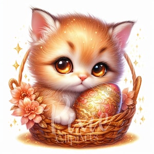 Clipart chaton de Pâques |  Clipart chat de l'aube du printemps | Lot de 8 | JPEG haute qualité 300 ppp | Clipart imprimable | Sublimation | Chat printanier