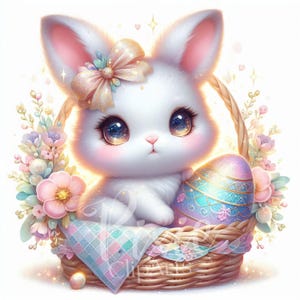 Lapin de Pâques et oeufs de Pâques décoratifs, ensemble de cliparts fantastique lapin de Pâques - 8 fichiers JPG imprimables de haute qualité pour téléchargement par sublimation