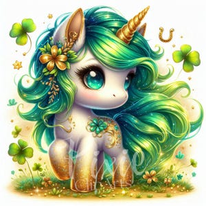 Clipart Licorne de la Saint-Patrick | Clipart Licorne trèfle porte-bonheur | Lot de 8 JPEG 300 ppp haute qualité, clipart imprimable | Sublimation
