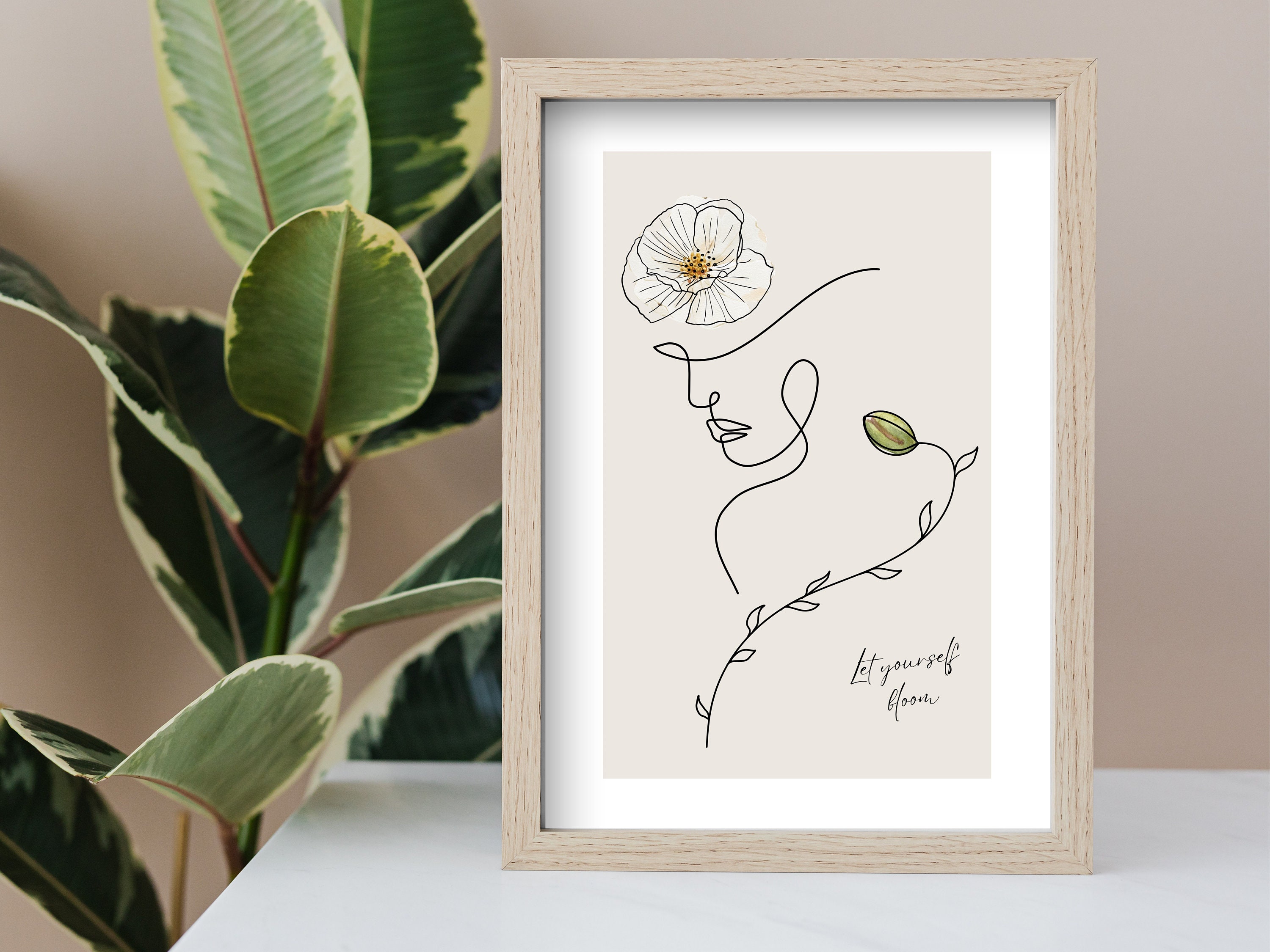 Woman Minimalist Line Art Print, Quote Floral Abstract Neutral Wall Art ...