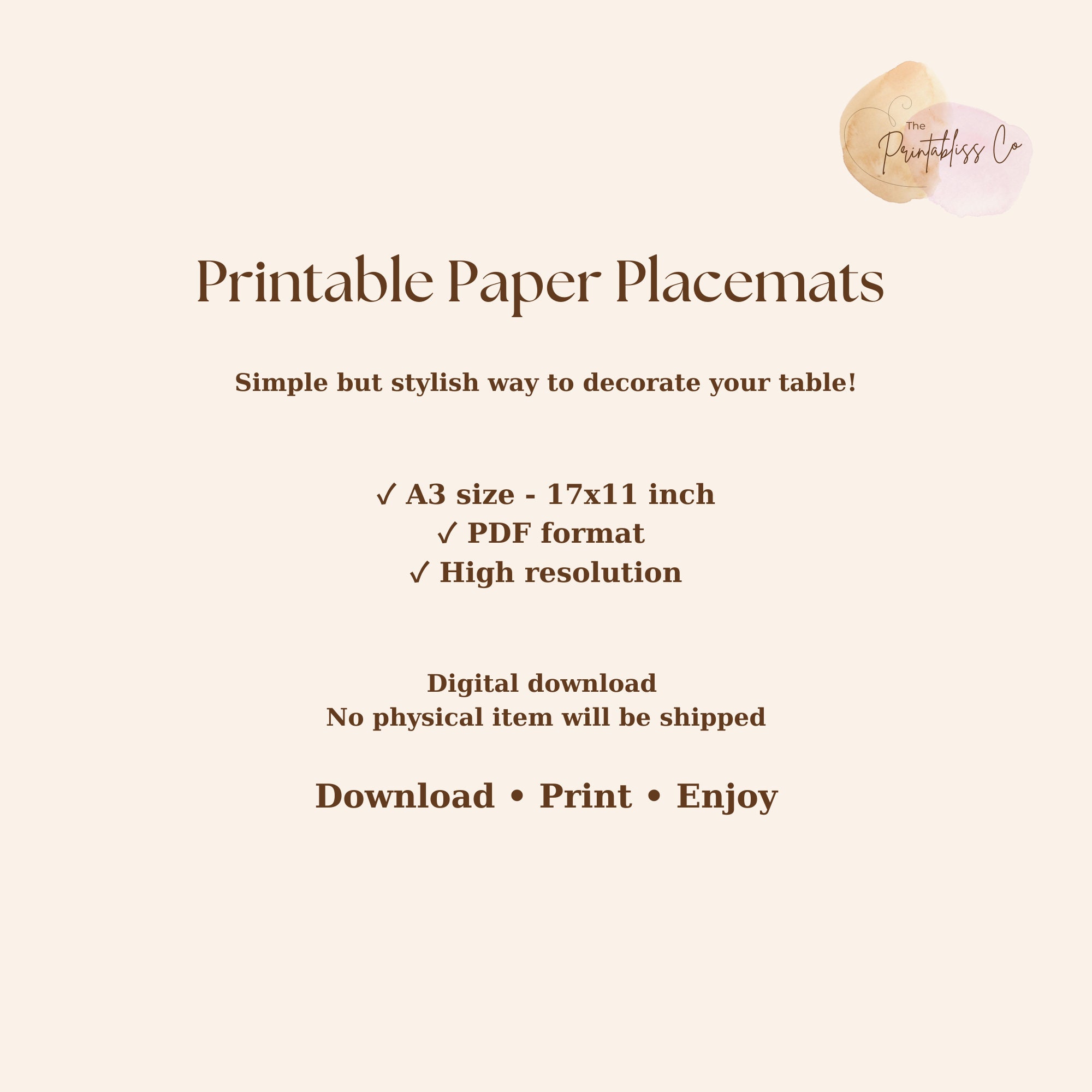 Boho Printable Placemat, Printable Paper Placemats, Boho Decor, Modern ...