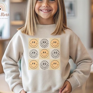 Checkered Happy Face Sweatshirt, Cute Smiley Face Sweater, Lightning Happy Face Sweat, Happy Face Pullover, toodler Sweater for Smiley Days