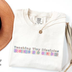 Teaching Tiny Disciples Shirt 2026, Sunday School Teacher Tee, Christian Kids Church Shirt, Retro Script Faith Shirt, Gift For Ministry team