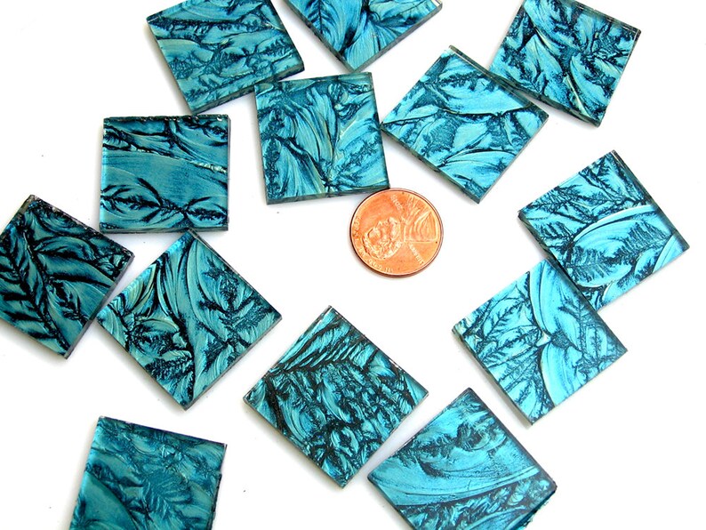 Blue Green Mosaic Tile Hand Cut From Van Gogh Glass 1 4 Image 0