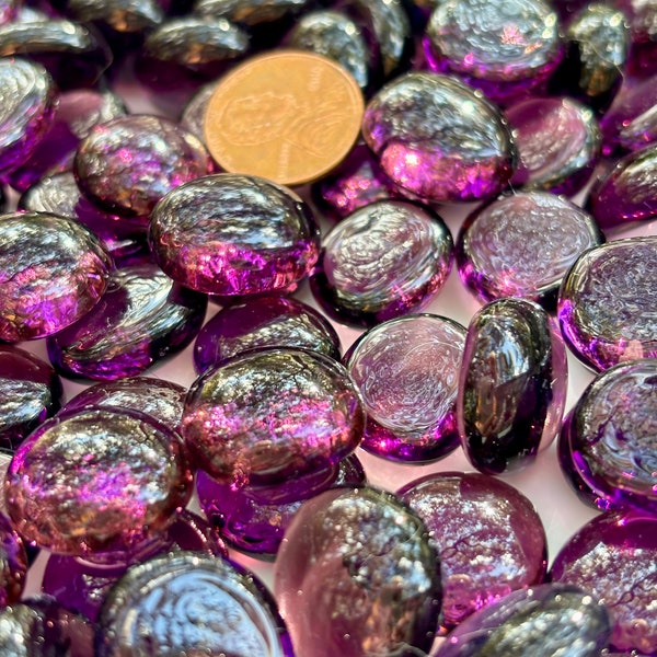 40 Purple Glass Cabochons, 3/4" Flat Backed Glass Gems