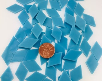 100 Turquoise Blue Small Diamond Tiles 1" Long, Fusible Opaque Spectrum Stained Glass