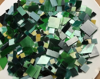 Green Stained Glass, More Than 100 Mosaic Tiles, Random Sizes, Odd Shapes & Various Shades, Perfect for Mosaic Art and Craft Projects!