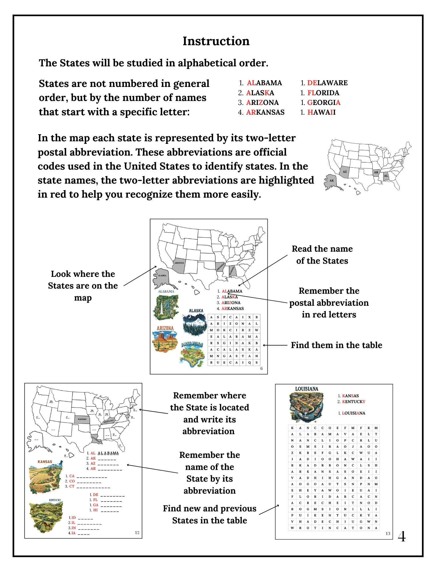 States Learning Map USA Map Worksheet: Alphabetical States Learning Activity (printable PDF ...