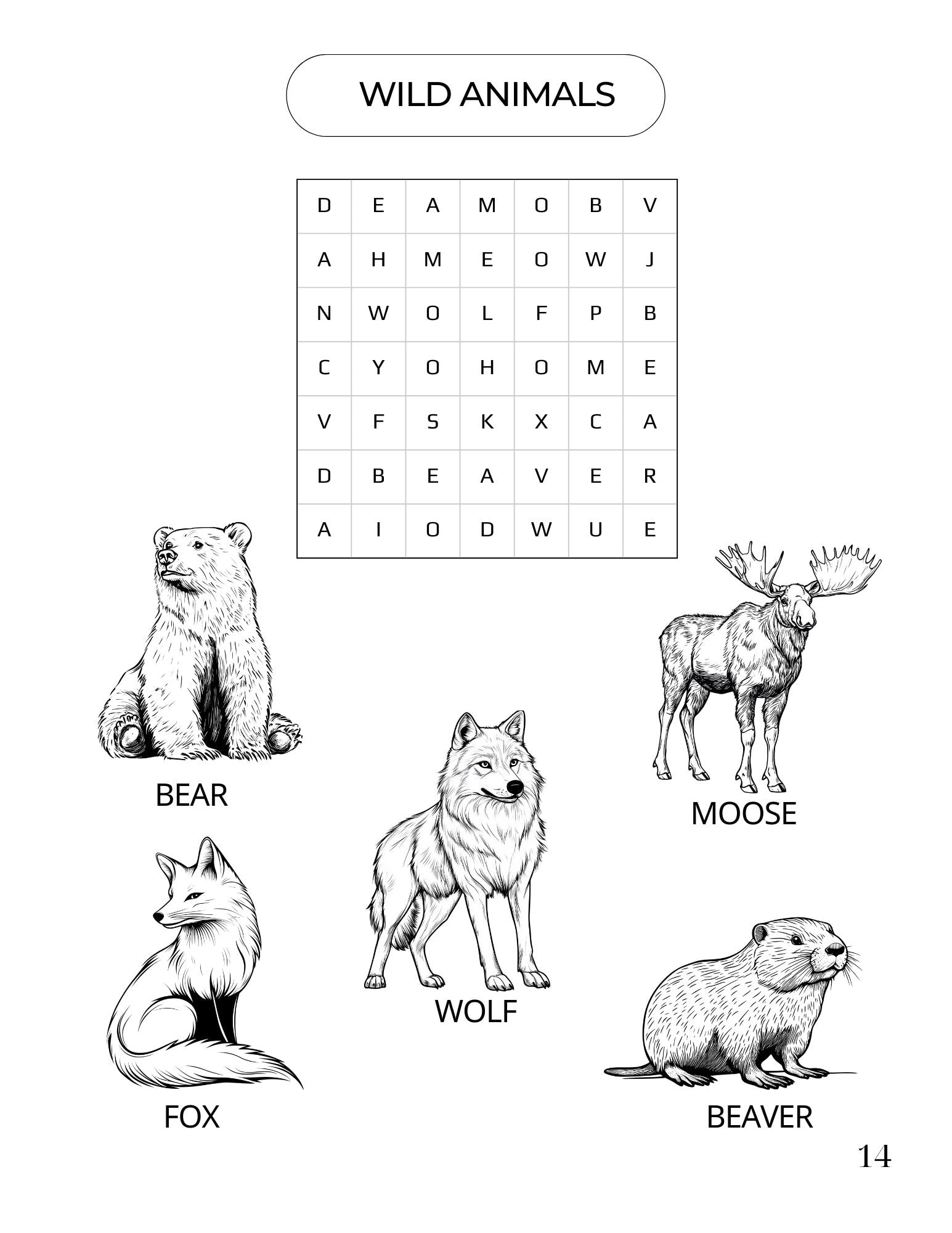Kids Animal Word Search and Crossword Activity Book – Fun Educational ...