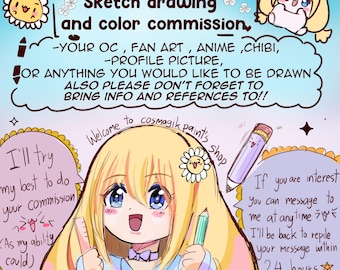 Anime Art Commission: Digital Sketch, Custom Character Design