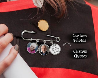 Walking With You Today and Always Charm, Custom Graduation Memorial Photo Pin Gift for Her, Graduation Gown Pin for Remembering Loved Ones