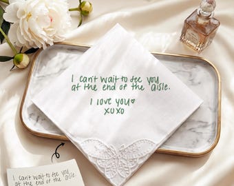 Custom Handwritten Wedding Handkerchief, Embroidered MOB MOG Handkerchief Gift from Daughter, Father of The Bride Gift, Groom Pocket Square