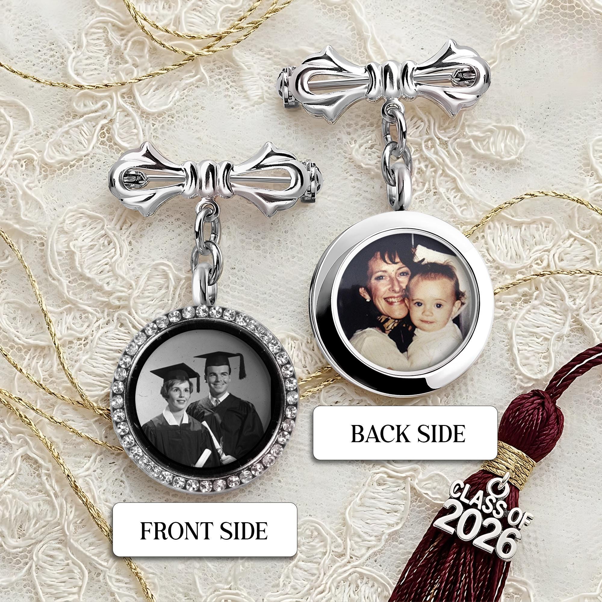 Personalized Graduation Memorial Photo Charm, Custom Message Card Lapel ...