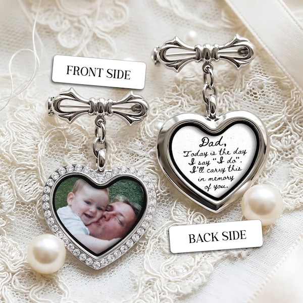 Personalized Memorial Pin Gift for Bride, Custom Wedding Bouquet Photo Charm, In Loving Memory Wedding Boutonniere Pin, Groom Lapel Pin
