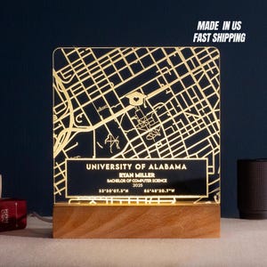 Custom Graduation Gifts with School Map, College Campus Map Night Light, Unique Grad Gifts for Him, Gifts for Friends, Class of 2025