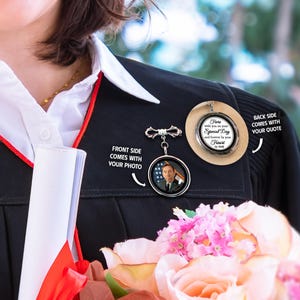 Graduation Memorial Photo Gown Charm Pin, Custom Message Graduation Gift from Heaven, Graduation Memorial Lapel Pin, Grad Remembrance Gift