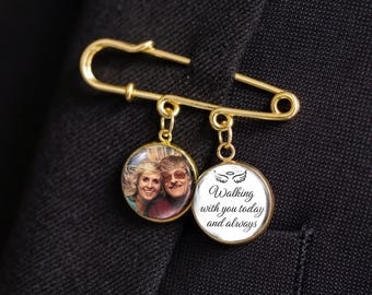 Custom Memorial Photo Pin for Groom, Personalized Wedding Bouquet Charm, Photo & Text Charm Keepsake, Keep Loved Ones Close on Wedding Day