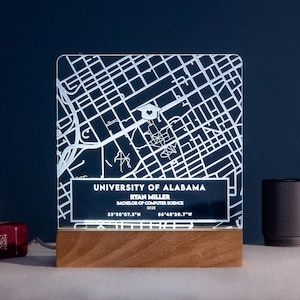 Personalized Campus Map Night Light, Custom College Map LED Night Lamp, University Map Acrylic Plaque, Graduation Gift for Class of 2025