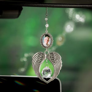 Custom Photo Memorial Rearview Mirror Hanging Charm,Personalized Crystal Car Charm, In Loving Memory Sympathy Gifts