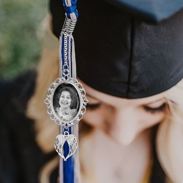 Custom Graduation Tassel With Memorial Photo Charm, Personalized Tassel Charm with Wings, Unqiue Graduation Gifts