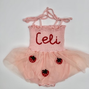 Vestito tutù per neonati con nome personalizzato, tutina ricamata a mano, vestito per il primo compleanno