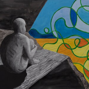 Disegno di Sylvain Therien in inchiostro di carboncino e acquerello su carta Metamorfosi II artista Québec Canada