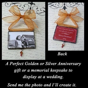 Photo Ornament, Soldered Glass, Golden Anniversary or Silver Anniversary Gift, Photo Memorial Wedding Keepsake image 1