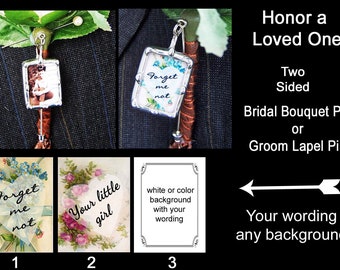 Wedding Bouquet Photo Charm or Groom Lapel Boutonniere Pin, Bridal Shower Gift, Honor A Loved One, Memorial Keepsake