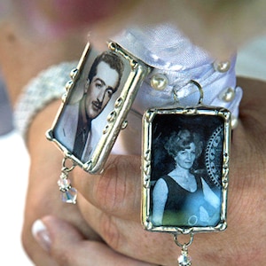 Wedding Bouquet Charm, Honor Your Loved One, Two Sided Memorial Photo Pendant