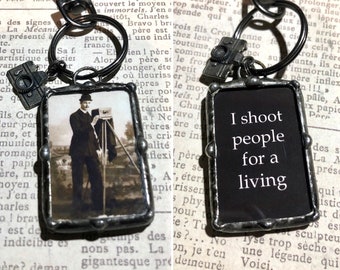 Soldered Art Charm, Photo Keychain, Vintage Image, Photographer Gift, I Shoot People for a Living