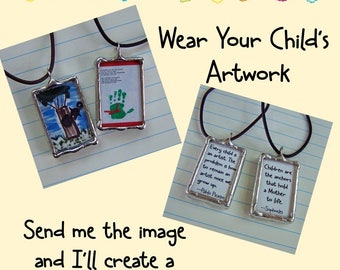 Drawing Jewelry, Soldered Art Charm, Your Child's Artwork, Personalized Art Charm, Glass Necklace, Custom Made, Memory Keepsake, Memorial