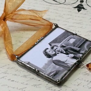 Photo Ornament, Soldered Glass, Golden Anniversary or Silver Anniversary Gift, Photo Memorial Wedding Keepsake image 2