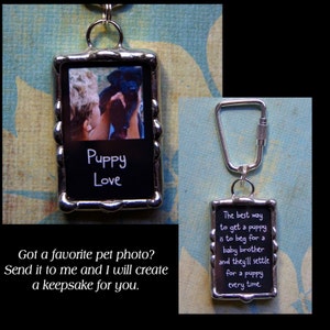 Soldered Glass Photo Keychain, Memory Pendant, Two sided picture charm, Made with your photo and wording, Mother's day gift image 1