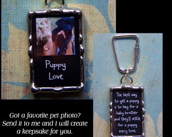 Soldered Glass Photo Keychain, Memory Pendant, Two sided picture charm, Made with your photo and wording, Mother's day gift